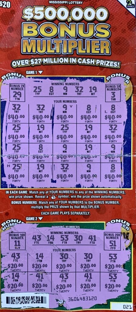 A Bruce man won $1,000 on a $20 $500,000 Bonus Multiplier scratch-off game purchased from Clint’s Pit Stop on S. Pontotoc Rd., Bruce.