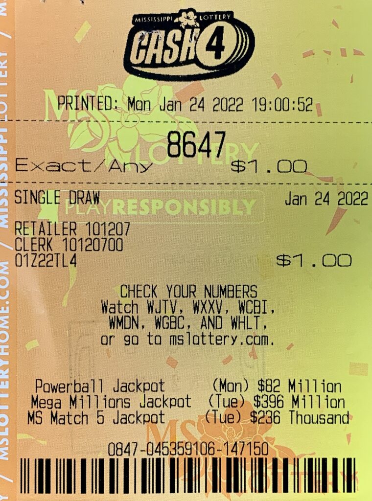 A Jackson player won $2,600 on a Cash 4 ticket purchased from HYS Inc on Raymond Rd., Jackson.
